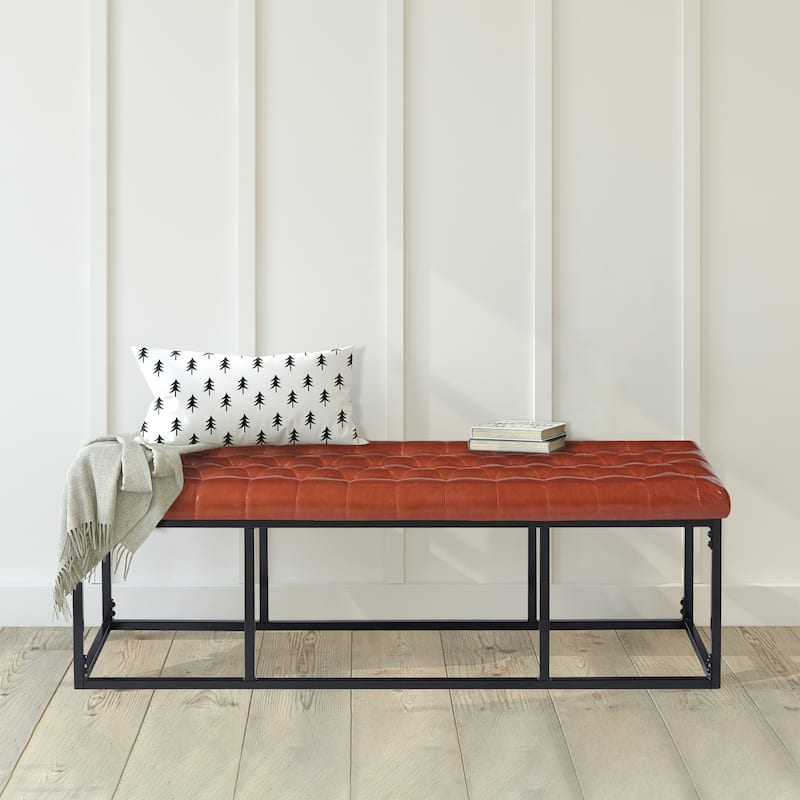 Porthos Home Ellie Faux Leather Accent Bench with Metal Frame Base