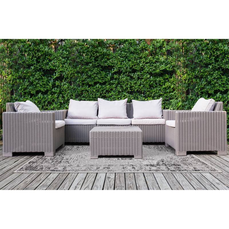 Jackson Collection - Grey/Black Distressed Traditional Indoor/Outdoor Area Rug