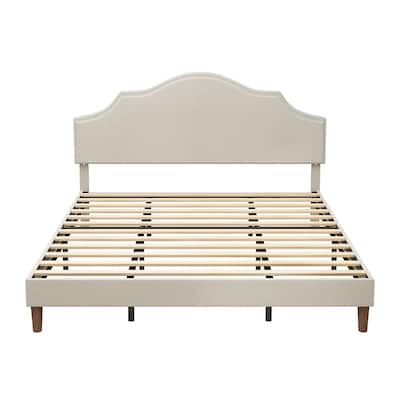 Linen Fabric Adjustable Headboard Upholstered Platform Bed