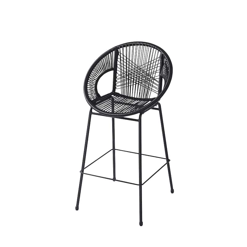 Ferrara Outdoor Patio Green Faux Wicker Barstool, Set of 2