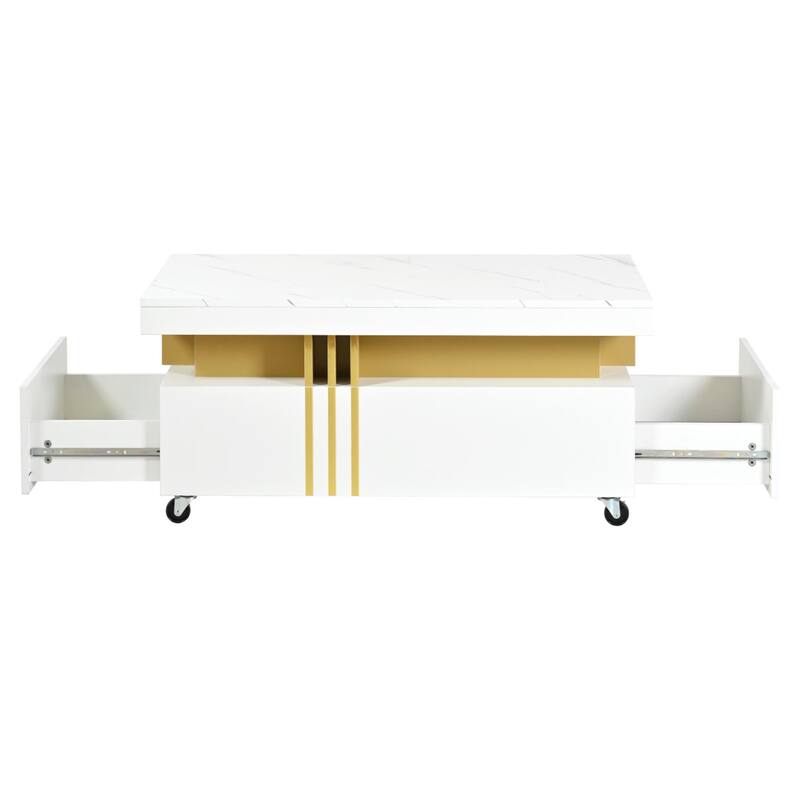 Coffee Table with 2 Storage Drawers, Rectangle Cocktail Table Center Table with Caster Wheel for living Rooms, Offices, Lounges