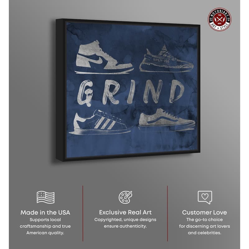 Notoriart Grind Sneakers Navy Framed Sneaker 1 Piece Canvas Wall Art