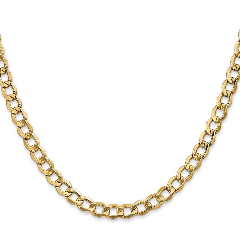 Curata 10k Yellow Gold 7" 8" or 9" 5.25mm Semi Solid Curb Link Chain Bracelet for men or women