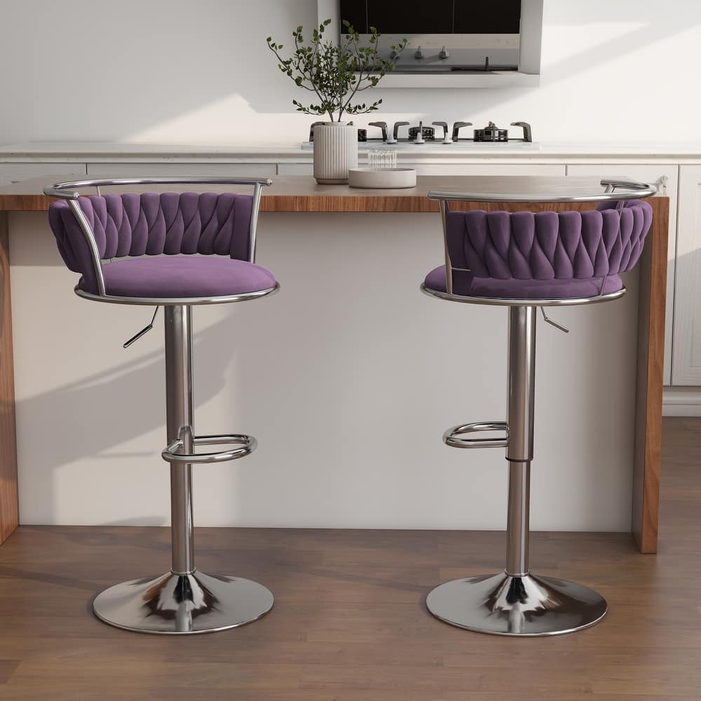 Modern Velvet Adjustable Swivel Bar Stools Set of 2