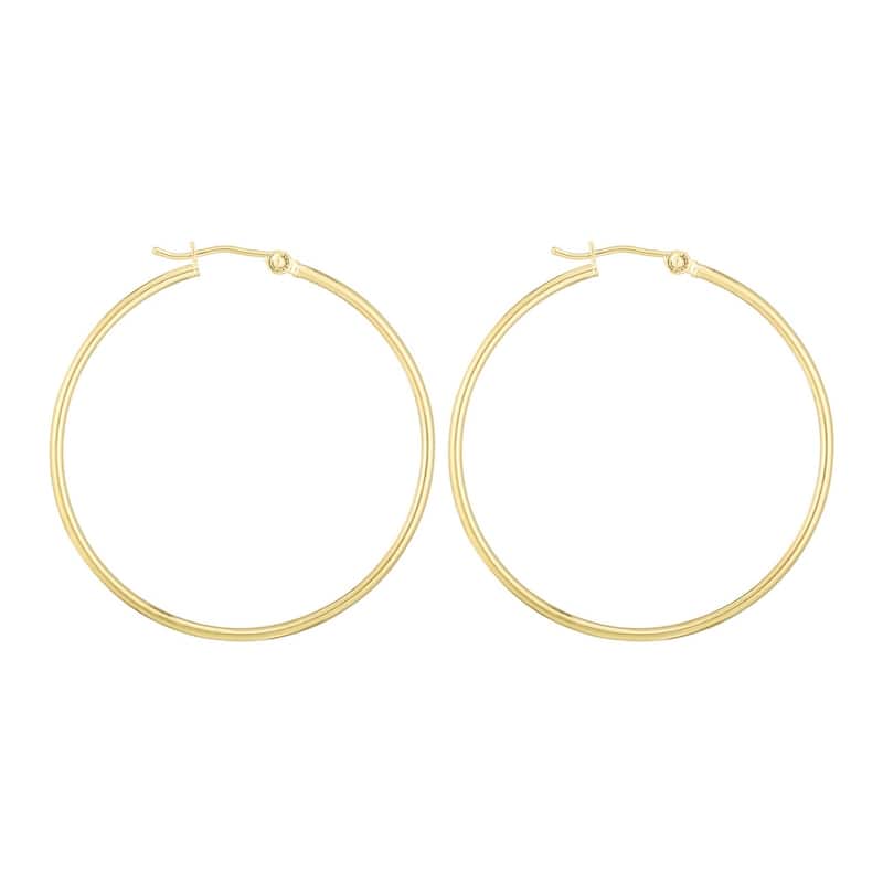 Curata 14k Yellow Gold 1.5x40mm Shiny Round Tube Hoop Fancy Earrings With Hinged Clasp
