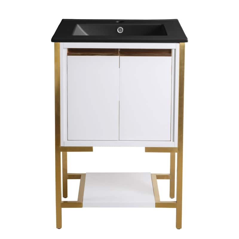 Swiss Madison SM-BV217 Marseille 24" Free Standing Single Basin Vanity - White and Brushed Gold / Matte Black