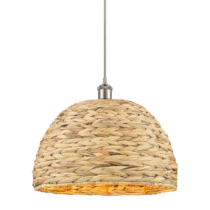 Innovations Lighting 516-1P-13-16 Woven Rattan Pendant Woven Rattan - Satin Nickel / Natural