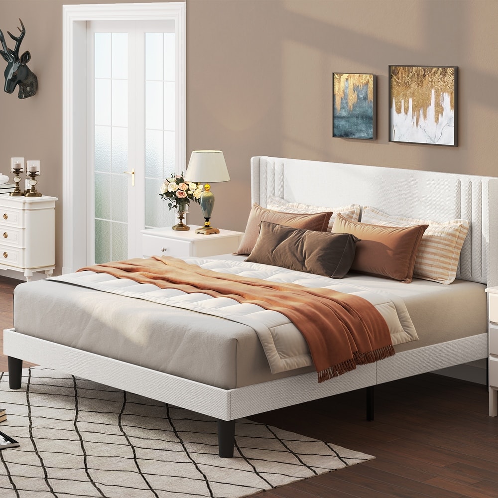 Twin/Full/Queen/King Bed Frame with Wingback Headboard, Upholstered Platform Bed