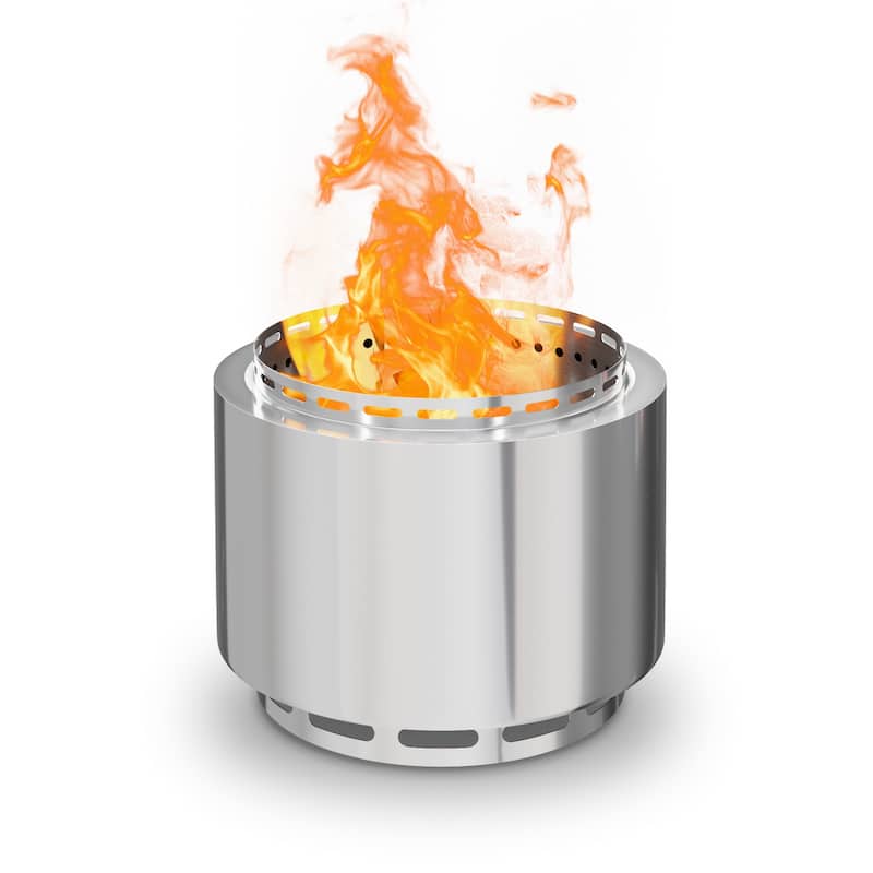 19inch Outdoor Smokeless Fire Pit, Portable Wood Burning Fire Pit for Patio, Backyard - Silver