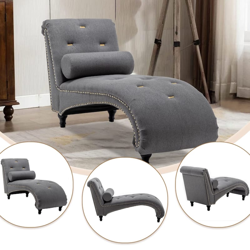 Upholstered Chaise Lounge Indoor Chaise Lounge Chair with Pillow