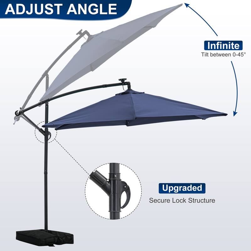 Ainfox 10 ft. Patio Offset Solar LED Umbrellas Cantilever Outside Umbrellas with Base