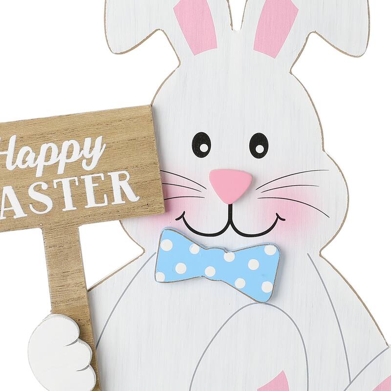Glitzhome Wooden Happy Easter Bunny Eggs Porch Sign Standing Decor Spring Gift