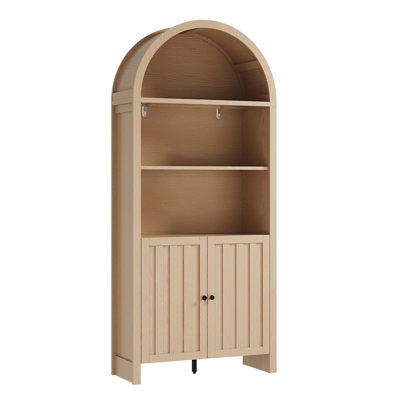 Accent Cabinet with Arched Top, Storage Cabinet with Slatted Doors, Buffet Sideboard with Adjustable Shelves