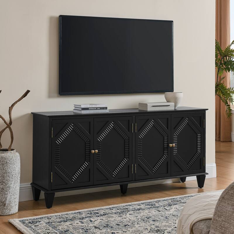 Sideboard Cabinet with 4 Doors & Adjustable Shelf, Accent Cabinet with Solid Wood Legs, Large Wine Bar Storage Cabinet