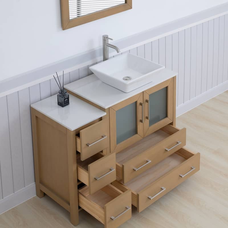 Vanity Art 42" Single Sink Bathroom Vanity Set with Engineered Marble Top and Free Mirror - 42 x 18.5 x 36 Inches