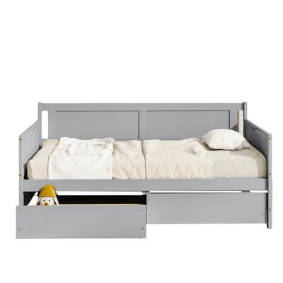 Twin-Size Pine Wood Daybed with Dual Storage Drawers‌