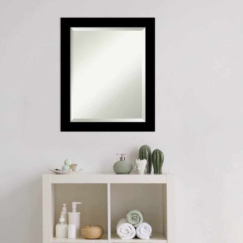 Basic Narrow Beveled Wood Framed Bathroom Vanity Wall Mirror