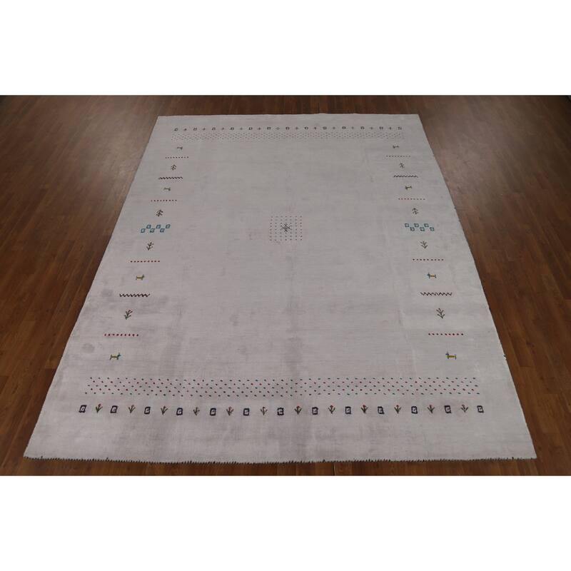 Silver Gray Gabbeh Oriental Area Rug Hand-Knotted Wool Carpet - 7'9" x 9'10"