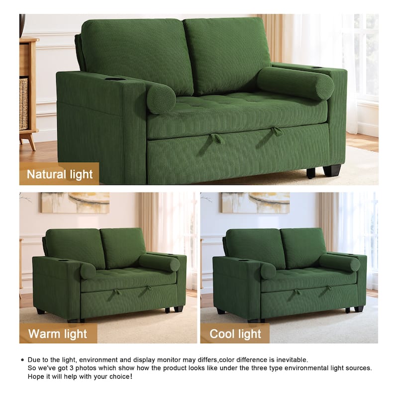 3-in-1 Pull-Out Sleeper Sofa Bed Convertible Adjustable Multi-Functional Loveseat with USB Port