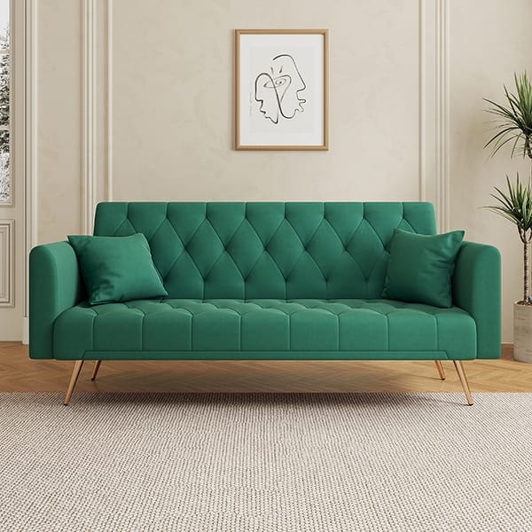 slide 2 of 15, 71" Velvet Green Gray Double Sofa Bed Green