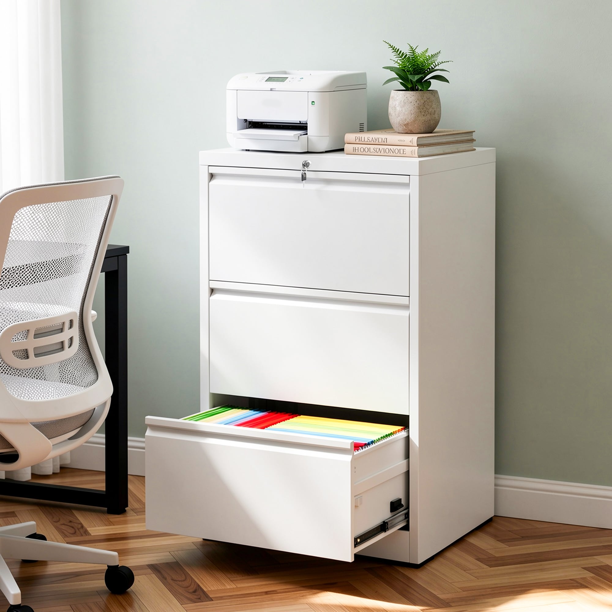 3 Drawer Lateral File Cabinet with Lock, Metal Lateral Filing Cabinet for Home Office, Steel Wide Horizontal Filing Cabinets