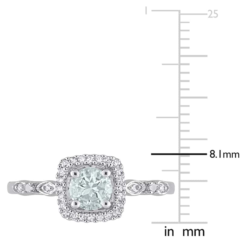 Miadora 3/8ct TGW Aquamarine 1/10ct TW Diamond Square Halo Ring in Sterling Silver