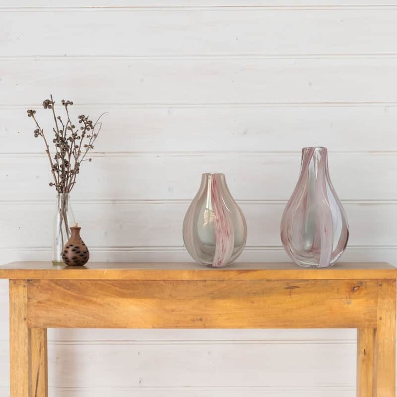 Aria Home Handblown Glass Tear Drop Vase Set of Two Centerpiece