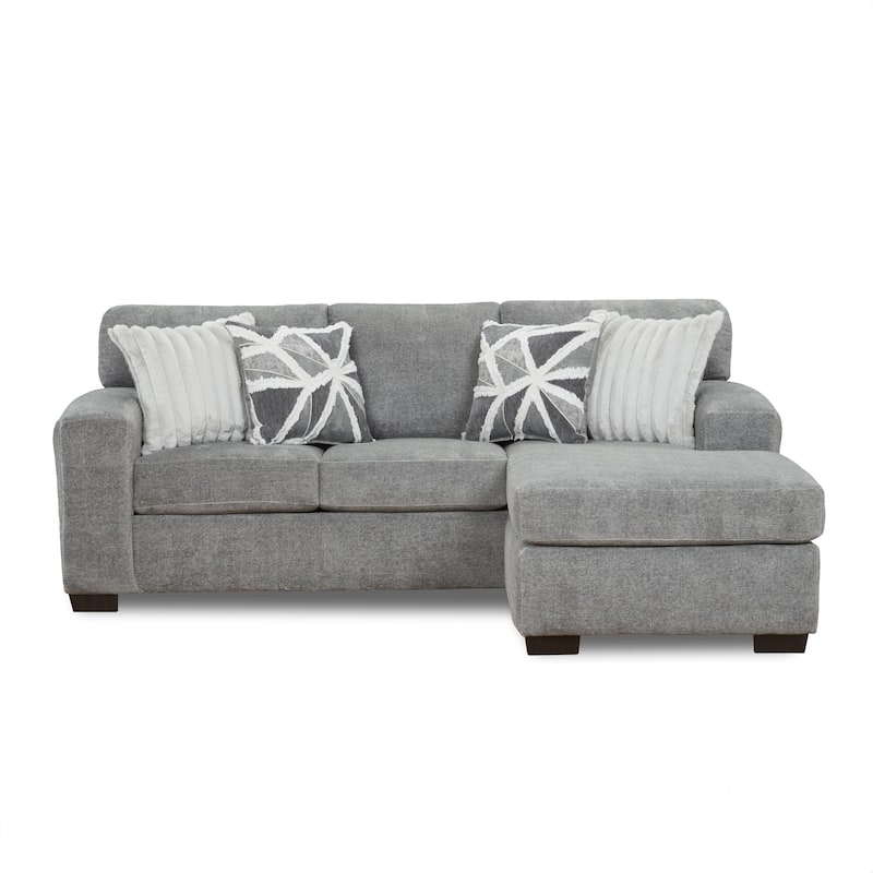 Roundhill Furniture Arden L-Shaped Convertible Living Room Sofa Chaise with Floating Ottoman, Posh Gray - 7'6" x 9'6"