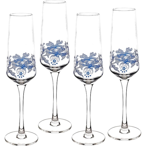 Spode Blue Italian Glassware Champagne Flutes, Set of 4. Opens flyout.