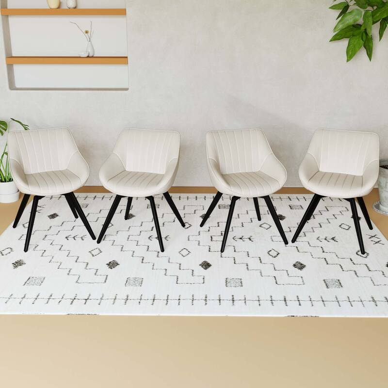 A set of 4 dining chairs, medieval modern kitchen dining chair, PU decorative chairs with black metal legs, suitable for