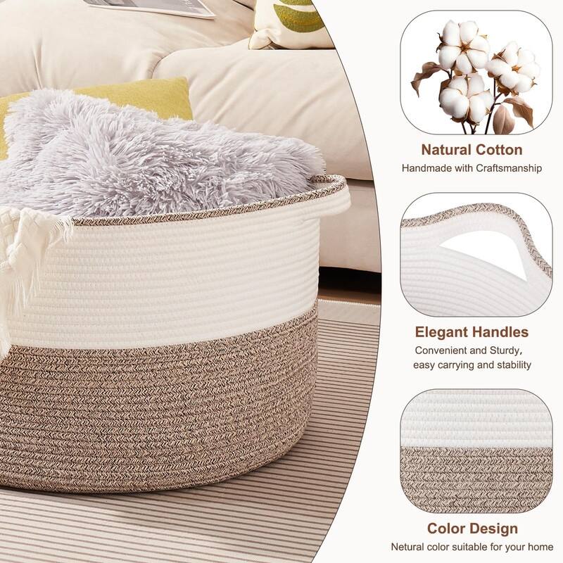 Large Woven Storage Basket with Handles - Cotton Rope, 22.8"x13"