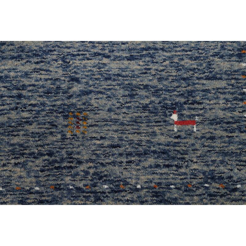 Tribal Blue Gabbeh Oriental Rug Handmade Wool Carpet - 4'0" x 5'10"