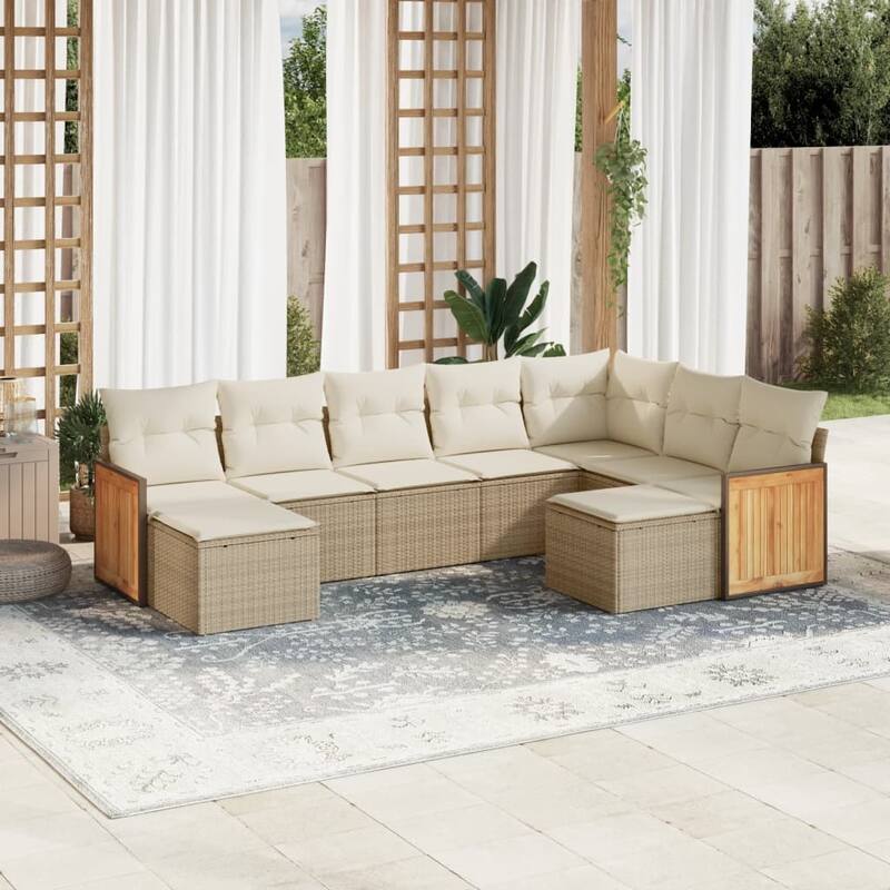 vidaXL Patio Sofa Set with Cushions Outdoor Conversation Furniture Poly Rattan - Beige and Cream