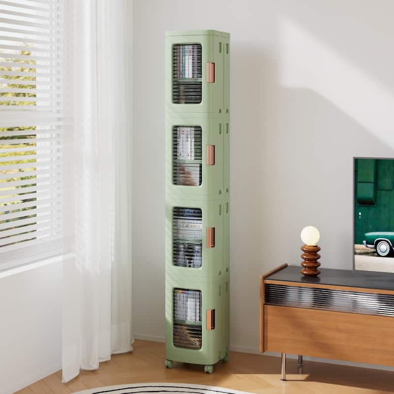 Javlergo 65" Narrow Tall Storage Bin 4 Tier Foldable Kitchen Storage Cabinet Organizer Freestanding Kitchen Pantry - 9.6 x 11.2 x 65.4 In(LxWxH) - Green