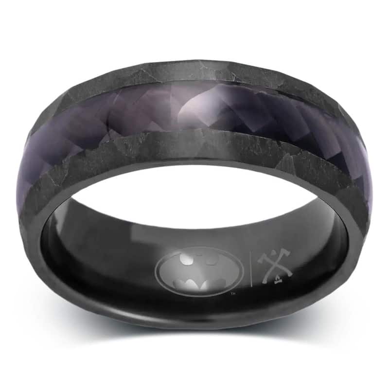 Manly Bands THE BATMAN Black Zirconium with Inlay 8mm Hammered Band