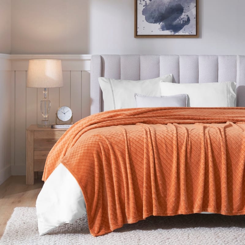 Superior Alaska Quilted Diamond Plush Fleece Blanket For Couch or Bed - Full/Queen - Rust