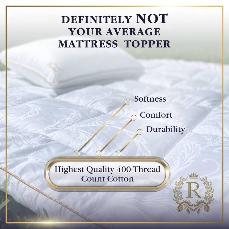 Royal Therapy Mattress Topper Mattress Pad - 8-23 Inches Deep Pocket, 400 TC Cotton Top Plush Thick Mattress Cover