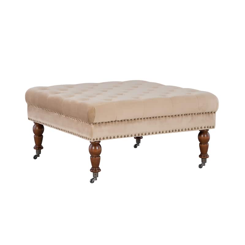 Upholstered Tufted Top Square Ottoman - 34.5" - Tan