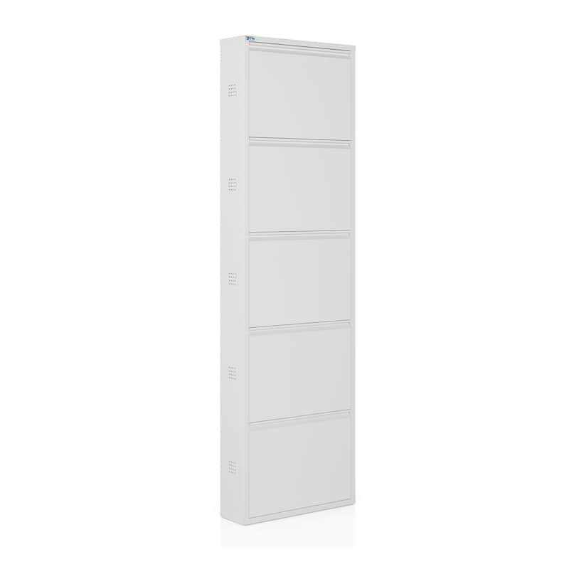 Antibacterial 5 Tier metal shoe cabinet side holes - 5-Tier - White