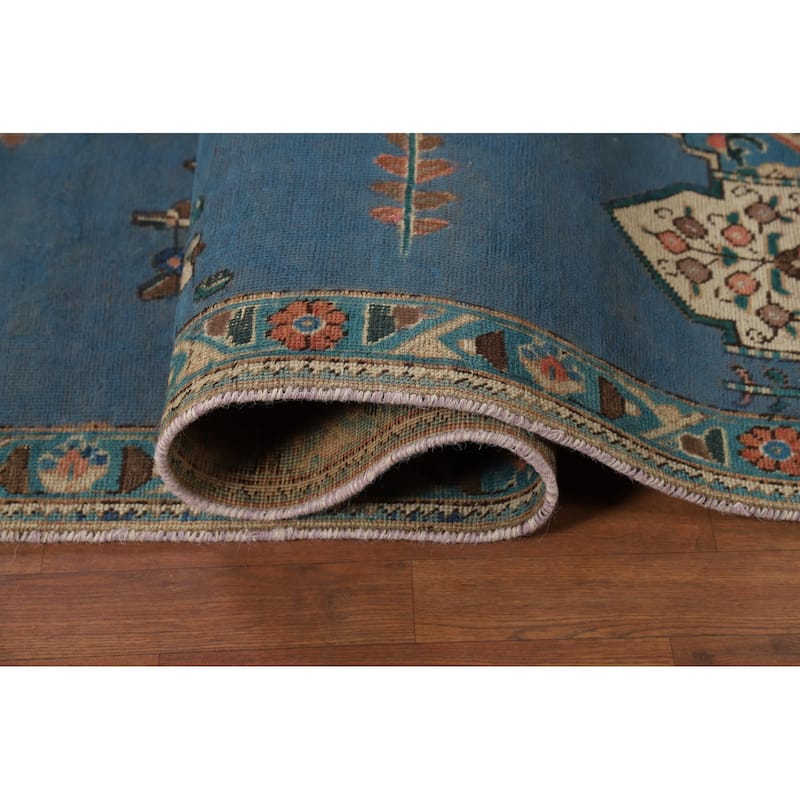 Blue Geometric Tabriz Persian Rug Traditional Handmade Wool Carpet - 7'8"x 10'8"