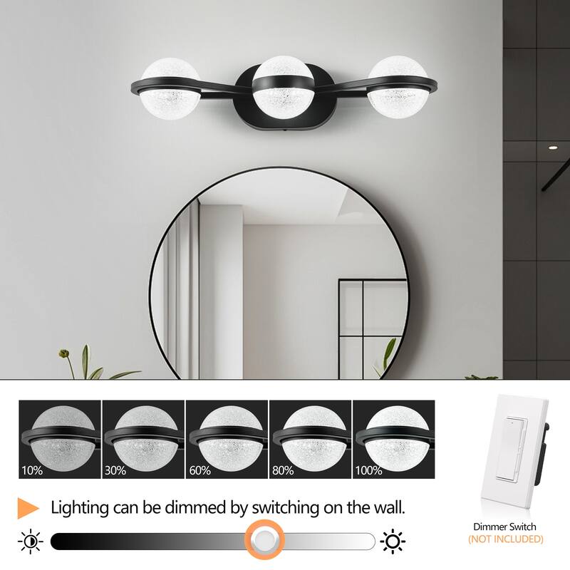 Bathroom Vanity Light, LED 3 Bulb Crystal Sand Acrylic Shades, Wall Mounted Decorative Lighting Fixture