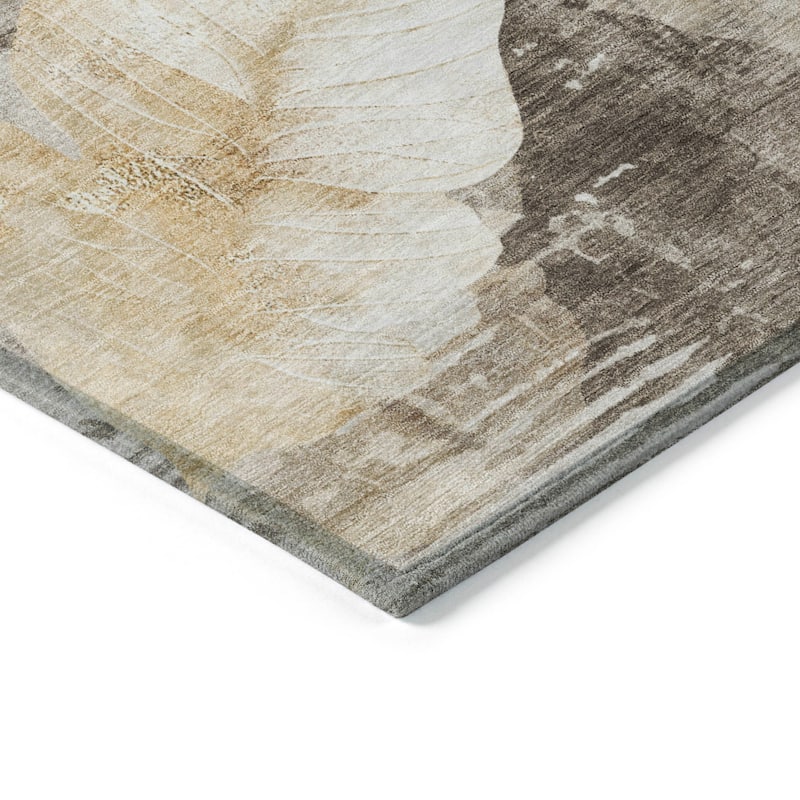 Machine Washable Indoor/Outdoor Modern Leaf Chantille Rug