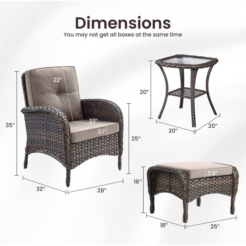 Gymojoy 5-Piece Outdoor Wicker Patio Chair Ottoman Set, Rattan Coversation Set with Water Resistant Cushions