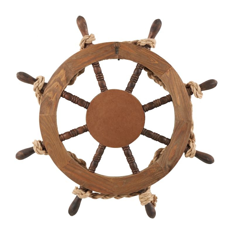 Wood Ship Wheel Handmade Wall Decor with Rope and Shell Accents - Brown - Roche River Decor