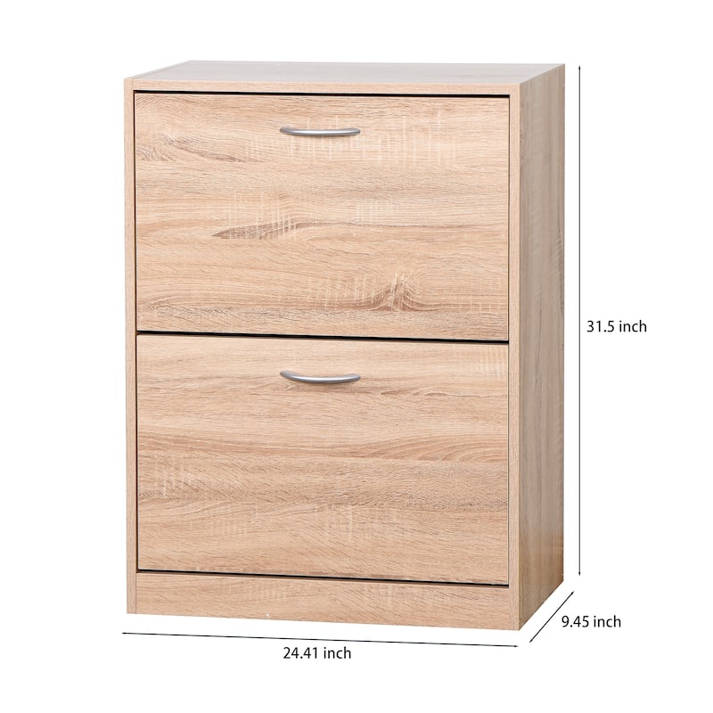 Wooden Shoe Cabinet Natural Shoe Storage Cabinet w/2 Flip Doors
