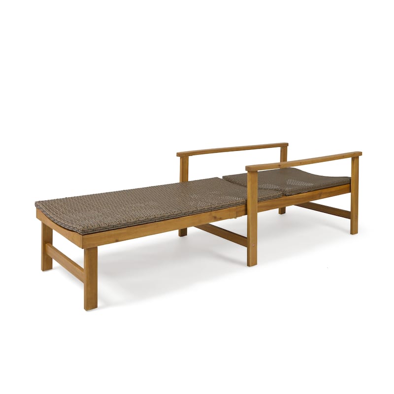 Hampton Outdoor Rustic Acacia Wood Chaise Lounge with Wicker Seating (Set of 2) by Christopher Knight Home