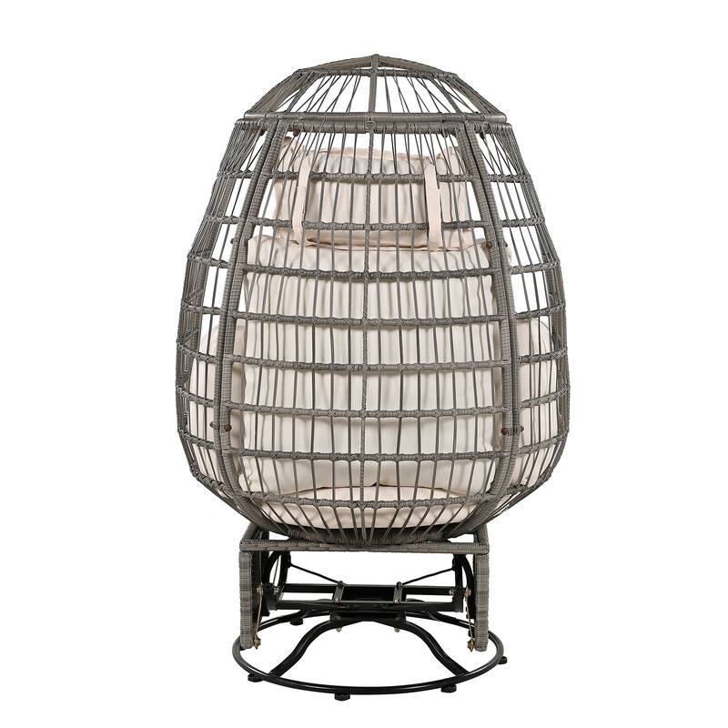 Outdoor Patio Rattan Swivel Egg Chair with Rocking Function
