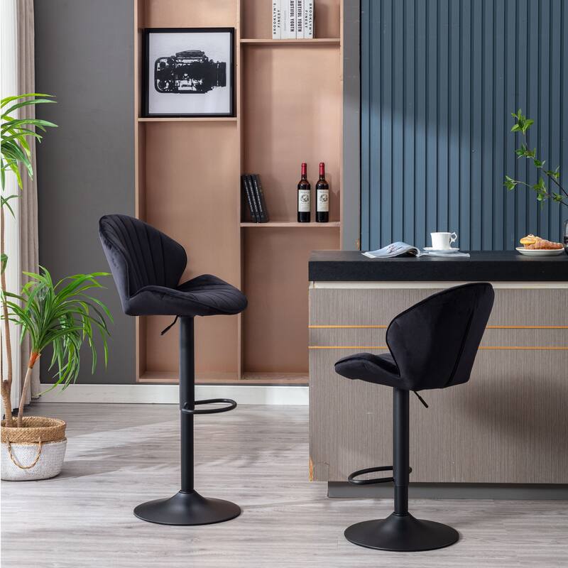 Adjustable Barstools with Back and Footrest,Set of 2 - Black
