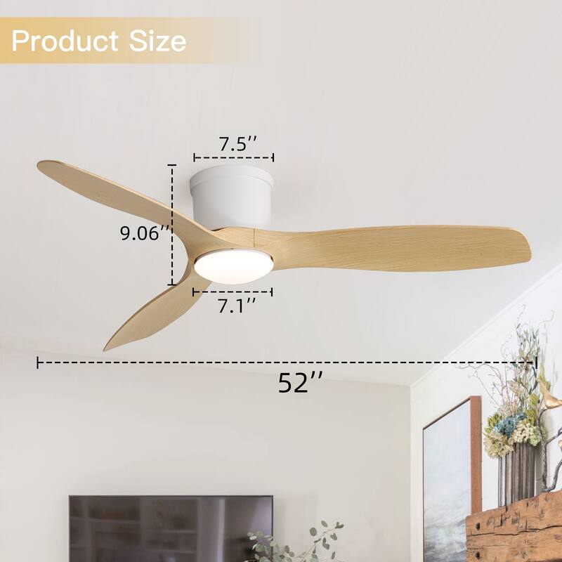 Sofucor 52 Inch Low Profile Flush Mount Ceiling Fan With Light and Remote,3-ABS Blades Smart Optional,Reversible DC Motor
