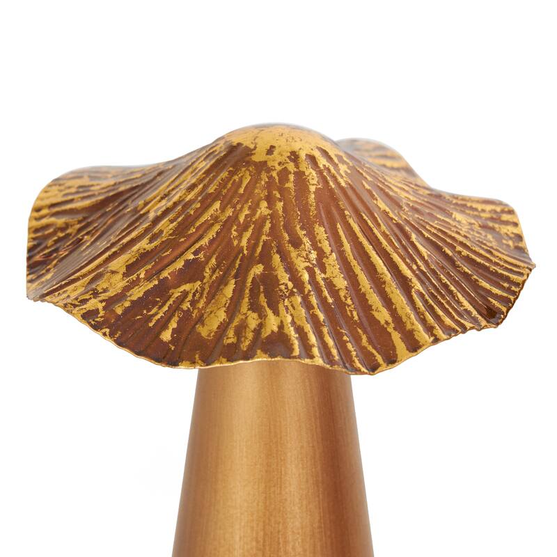 Bronze Metal Mushroom Decorative Sculpture with Textured Tops (Set of 3)